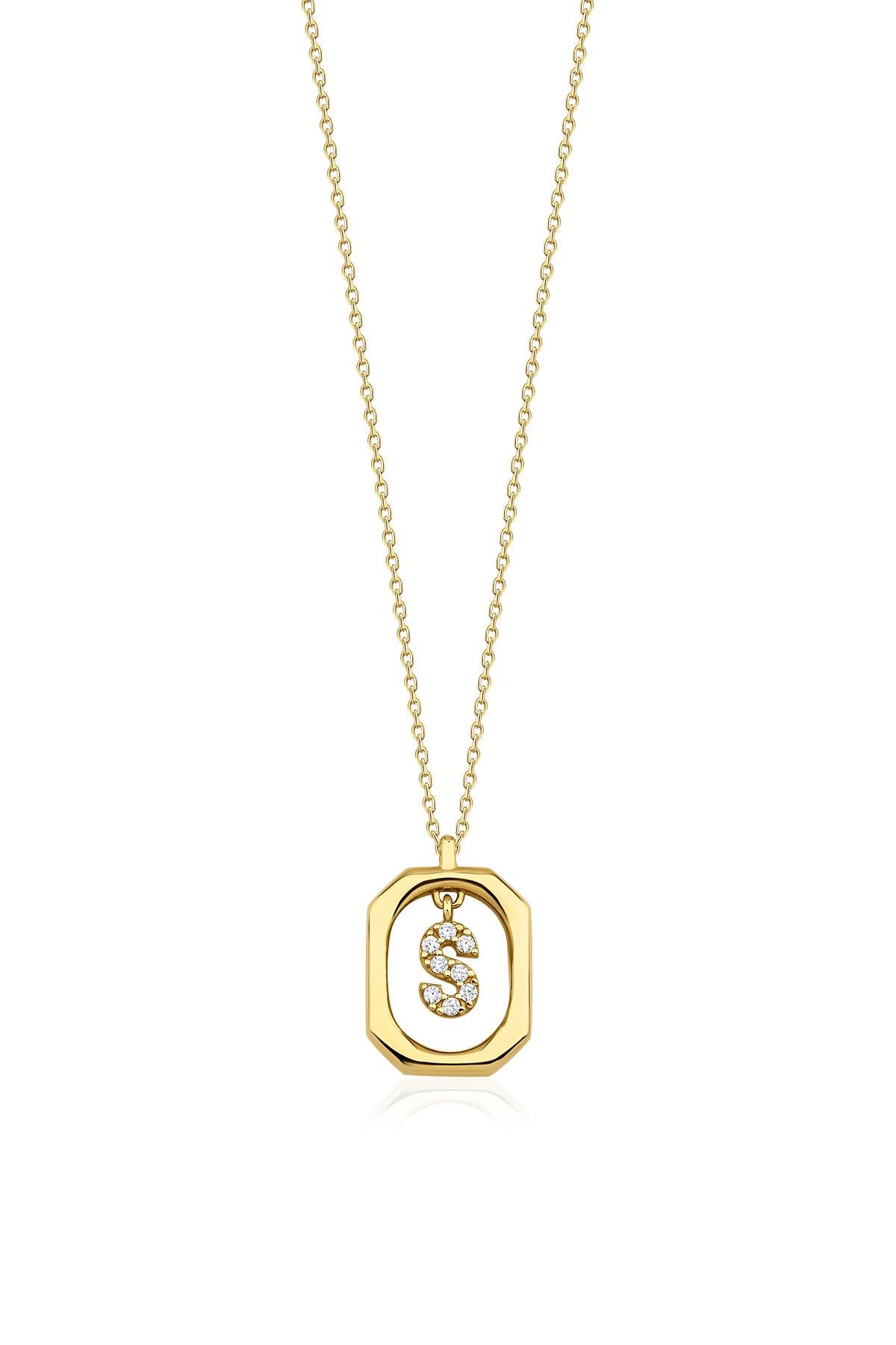 14K Gold Stone S Initial Necklace