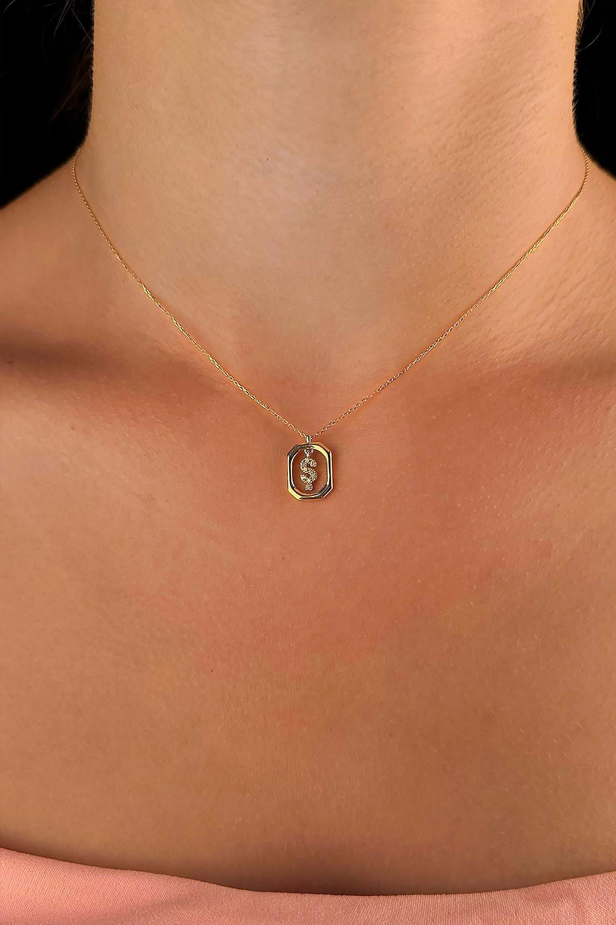 14K Gold Stone Ş Initial Necklace