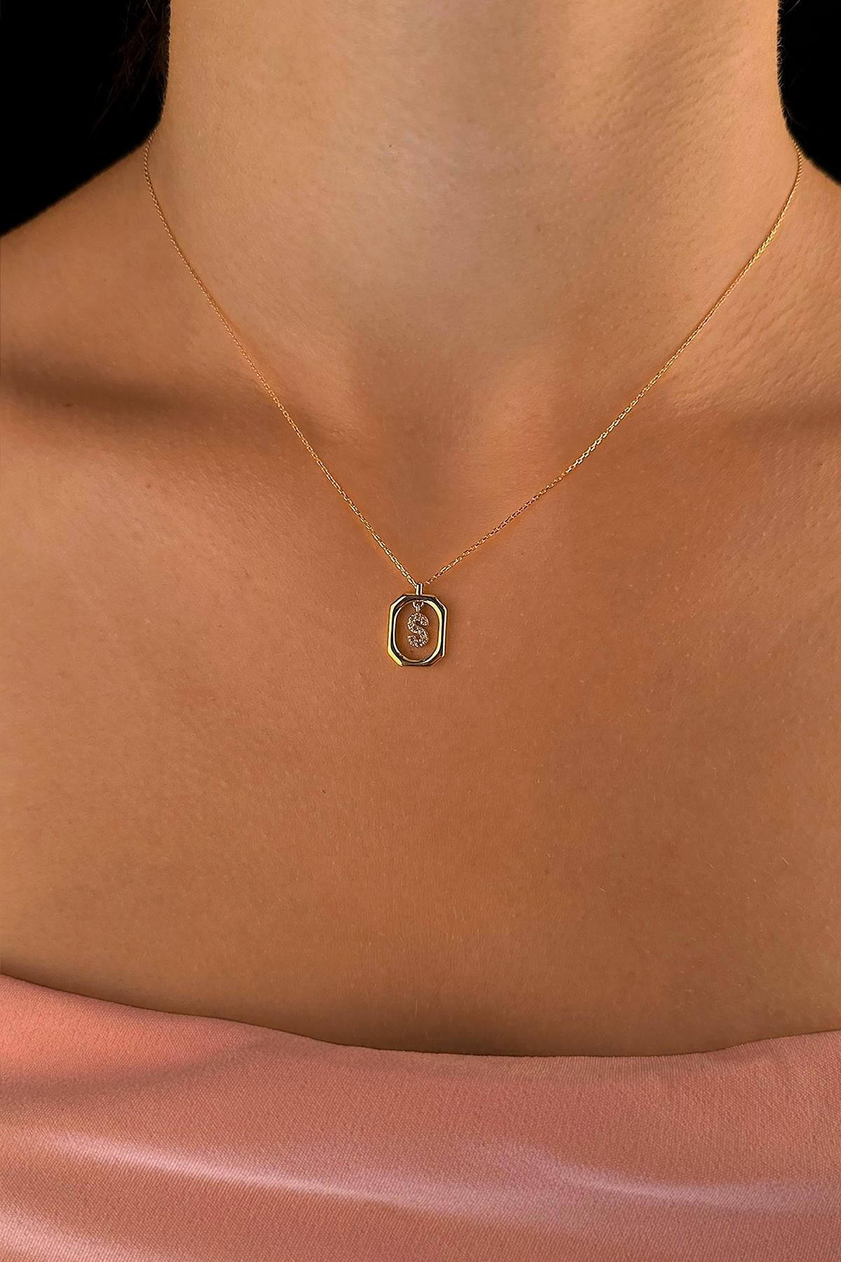 14K Gold Stone S Initial Necklace