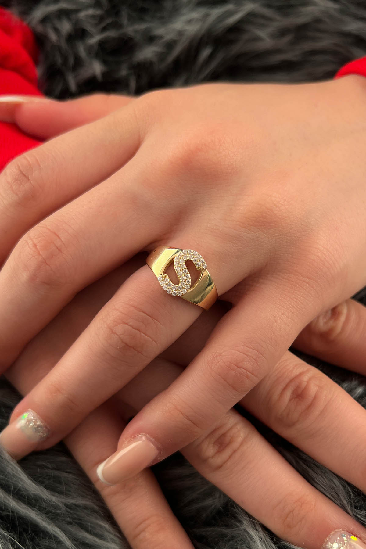 14K Gold Stone S Initial Ring