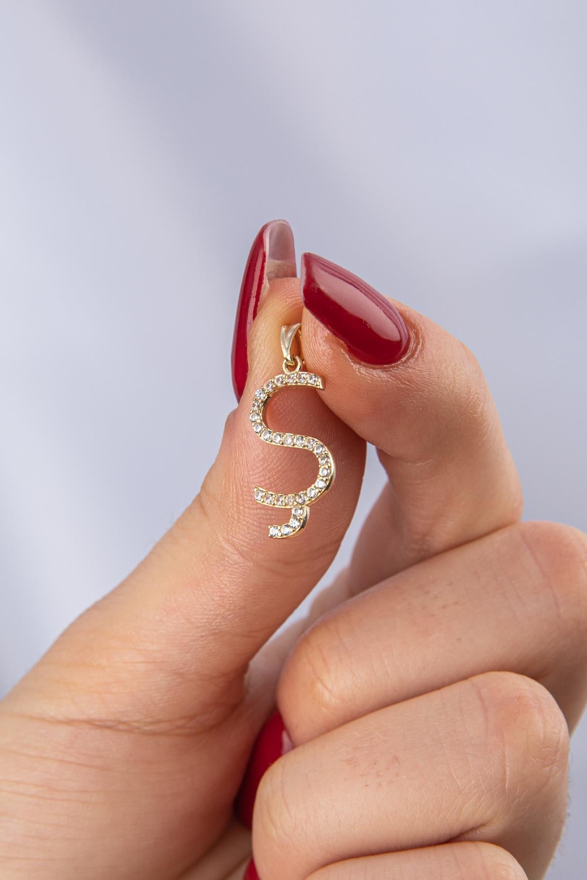 14K Gold Stone Ş Letter Charm