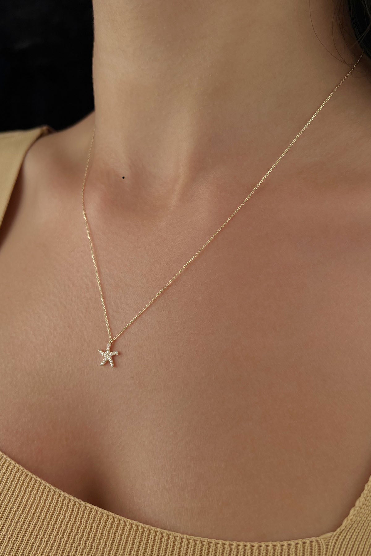 14K Gold Stone Sea Star Necklace
