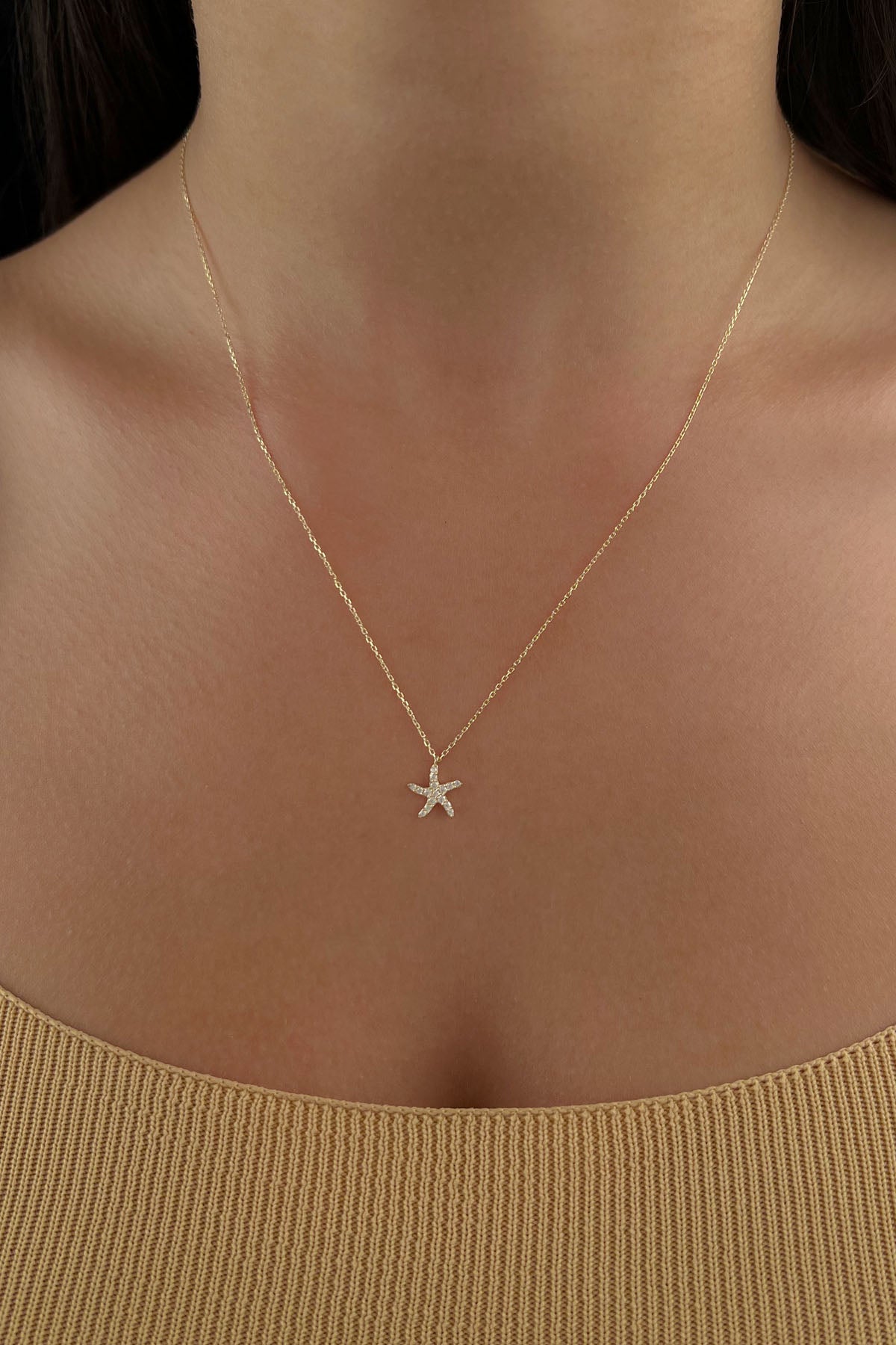 14K Gold Stone Sea Star Necklace