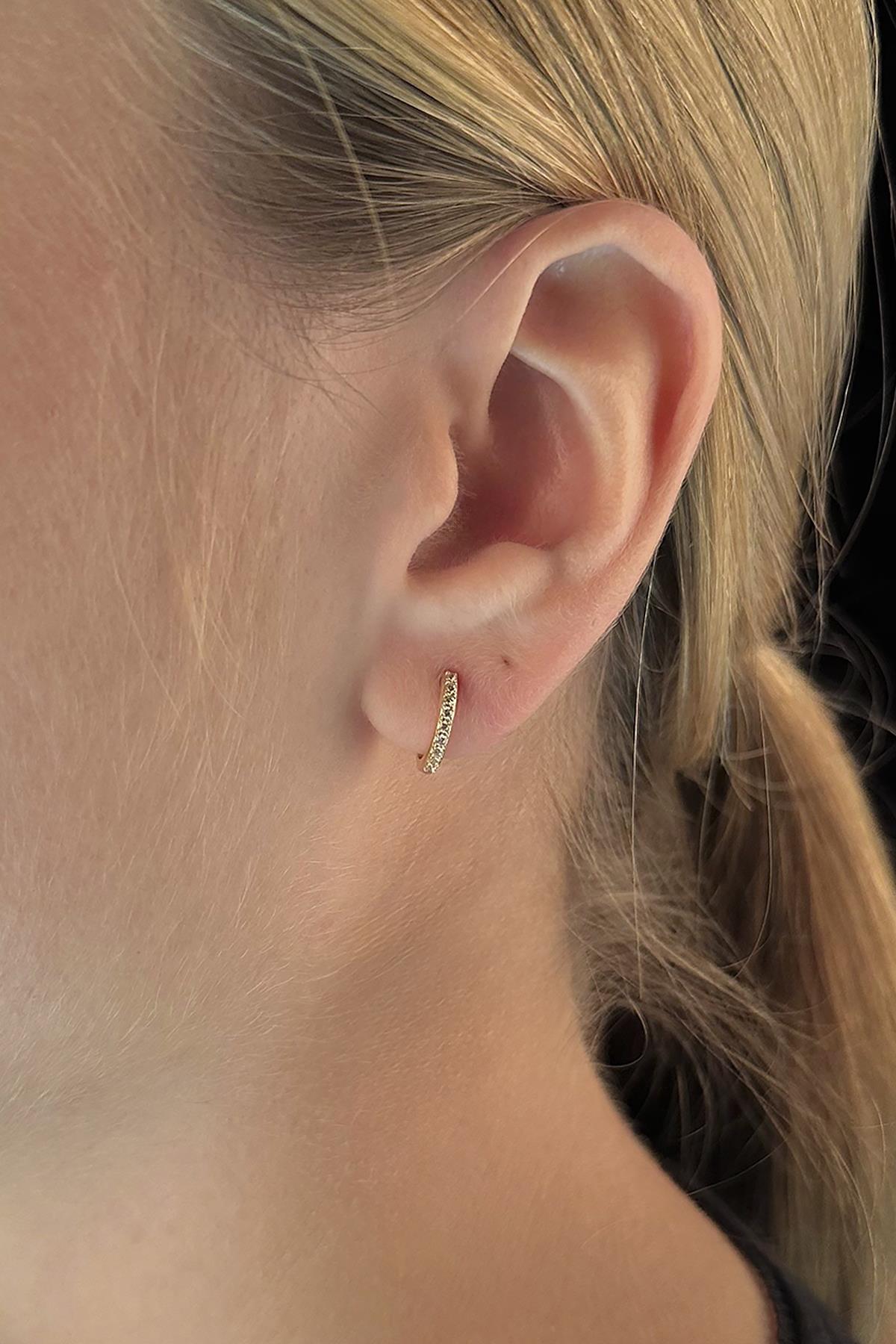 14K Gold Stone Small Huggie Earrings