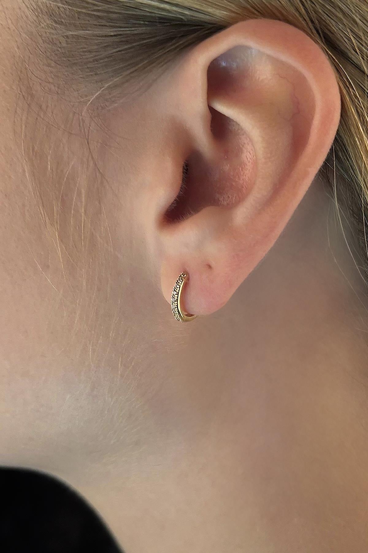 14K Gold Stone Small Huggie Earrings