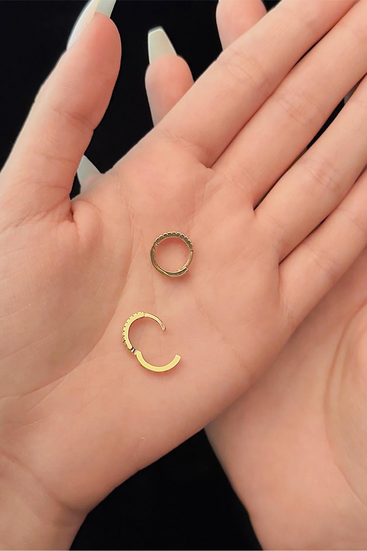 14K Gold Stone Small Huggie Earrings