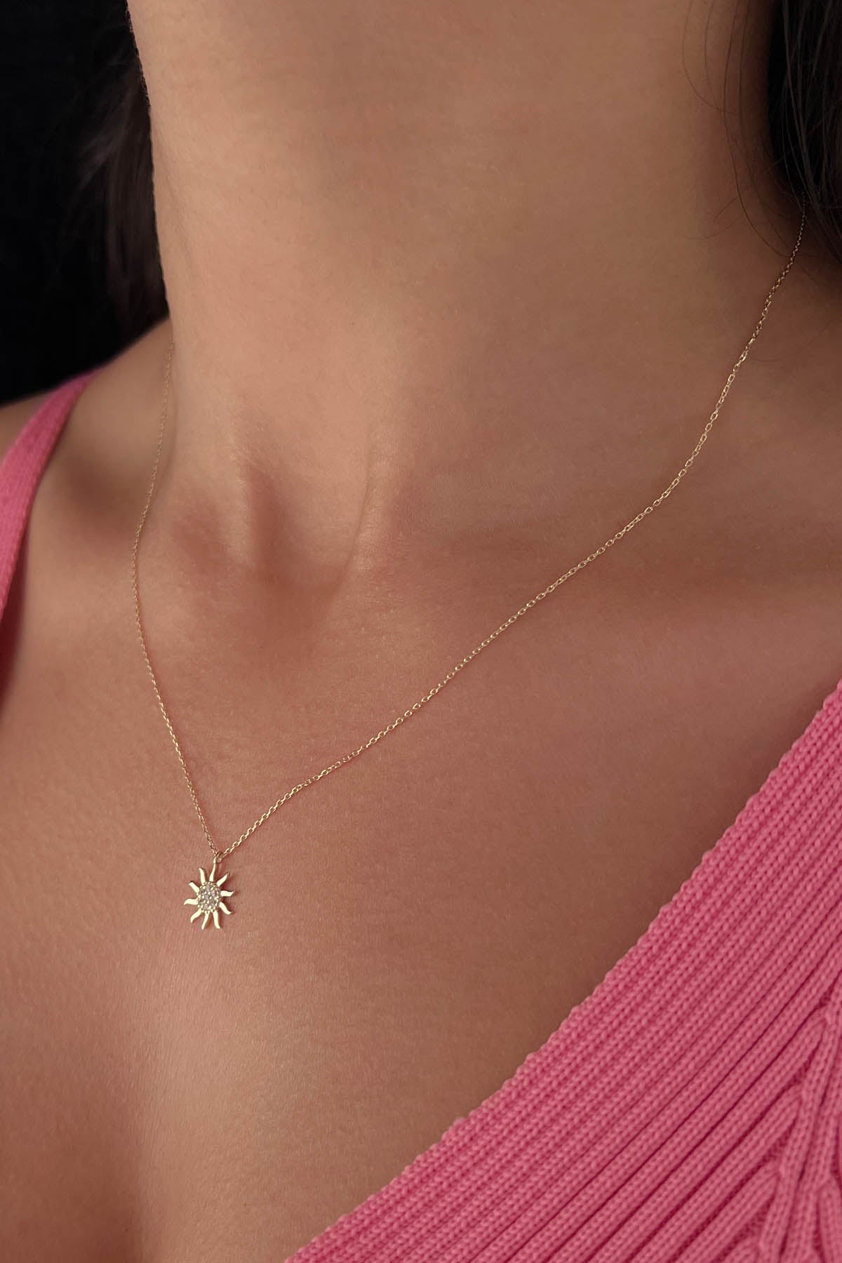 14K Gold Stone Sun Necklace