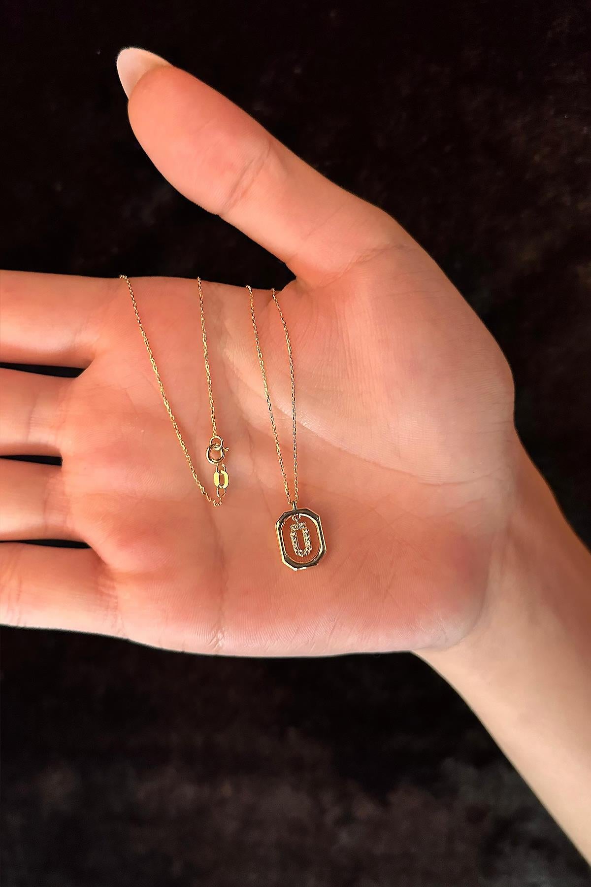 14K Gold Stone Ü Initial Necklace