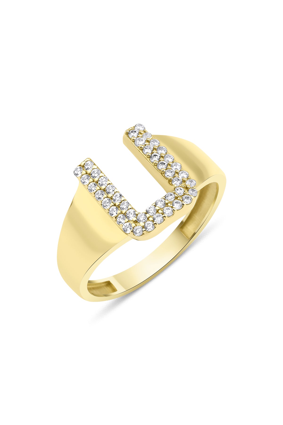 14K Gold Stone U Initial Ring