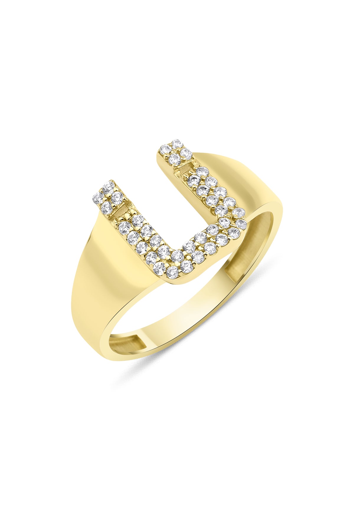 14K Gold Stone Ü Initial Ring