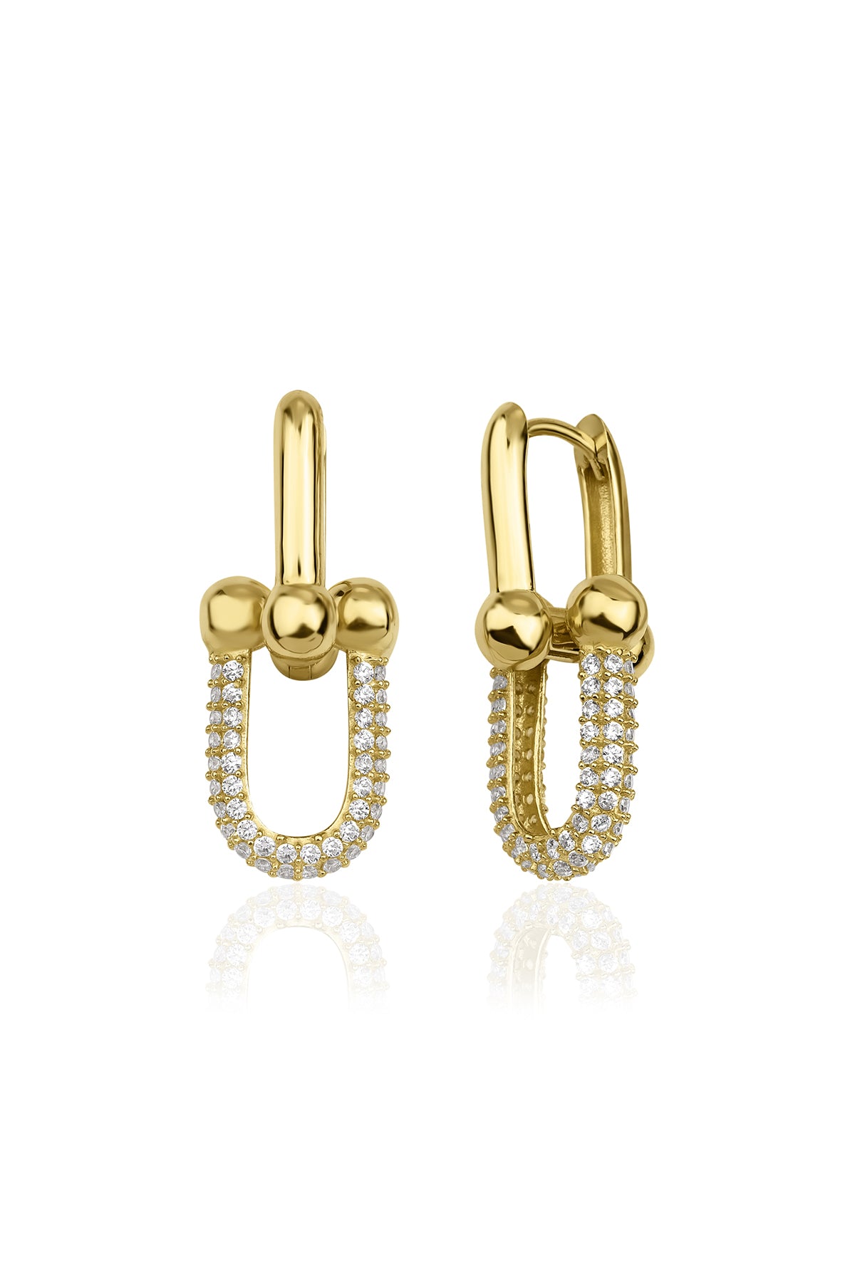 14K Gold Stone U Link Earrings