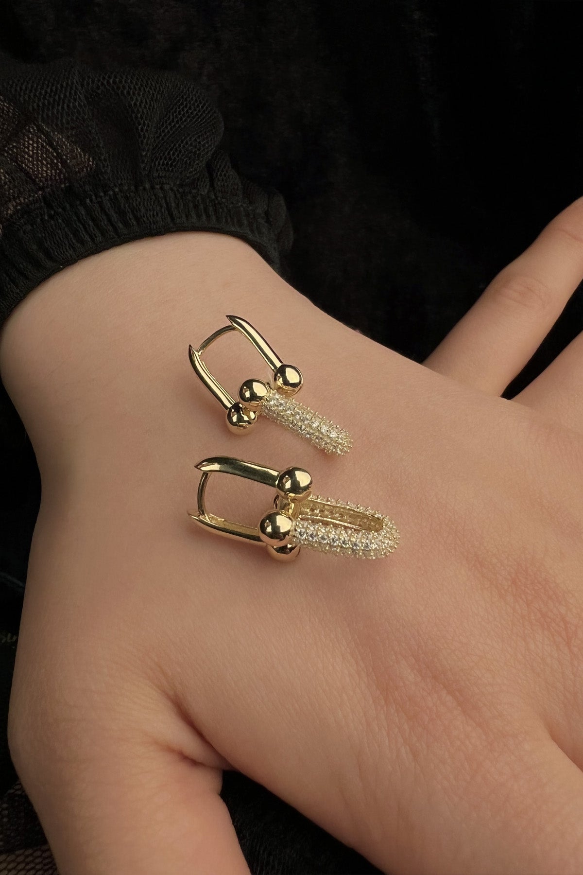 14K Gold Stone U Link Earrings