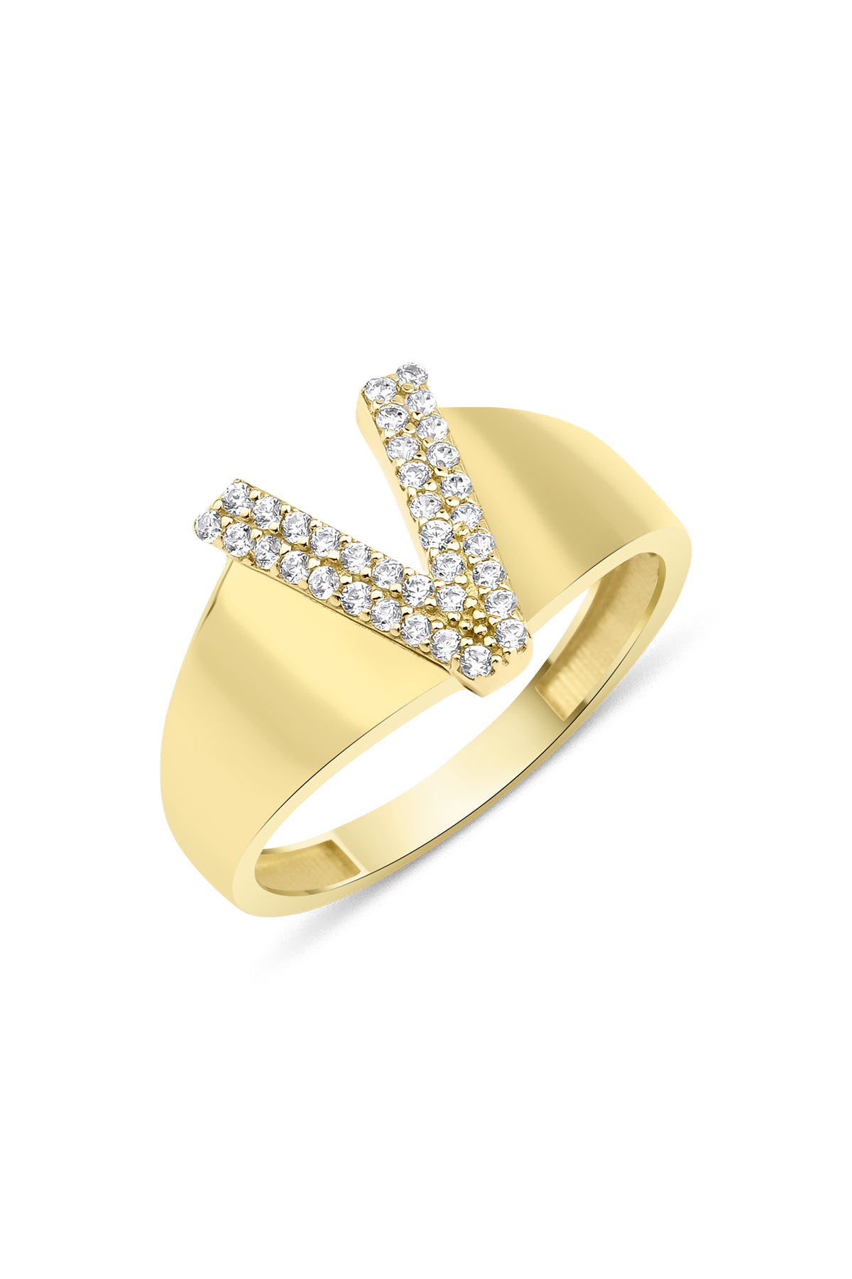 14K Gold Stone V Initial Ring