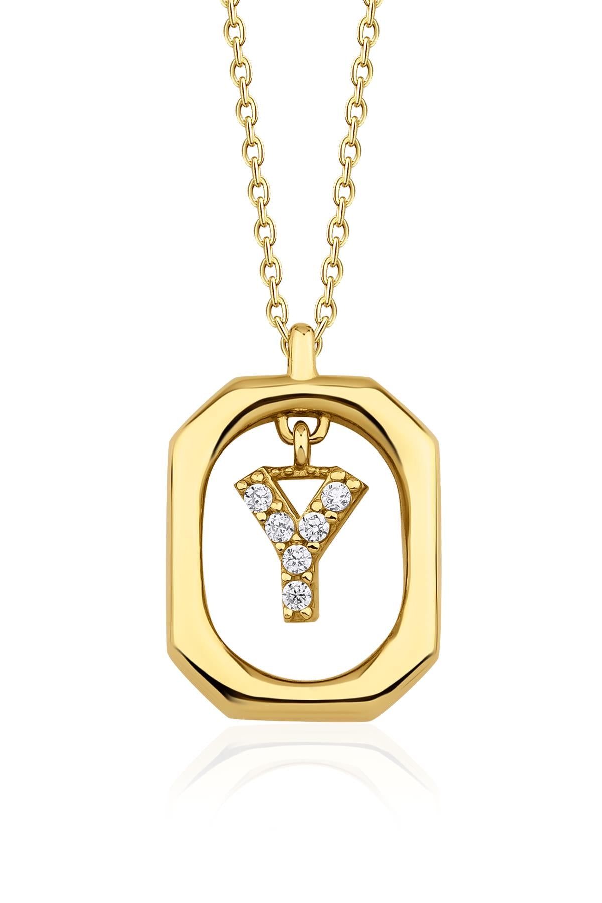 14K Gold Stone Y Initial Necklace
