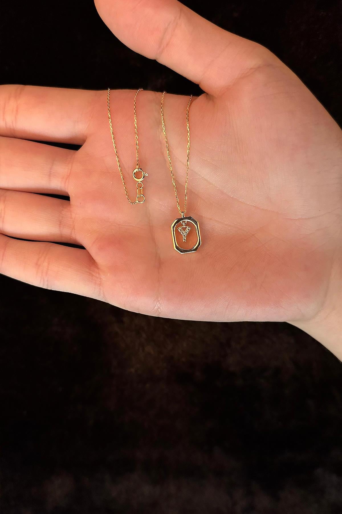 14K Gold Stone Y Initial Necklace