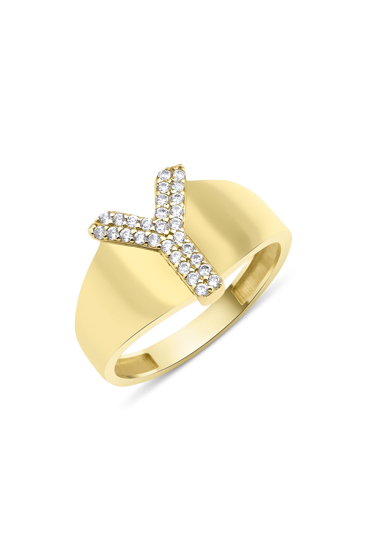 14K Gold Stone Y Initial Ring