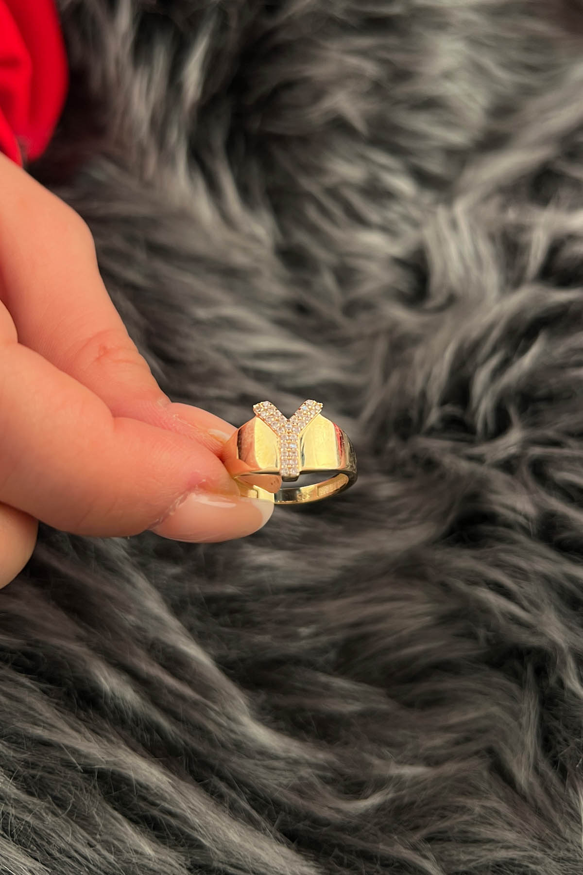 14K Gold Stone Y Initial Ring