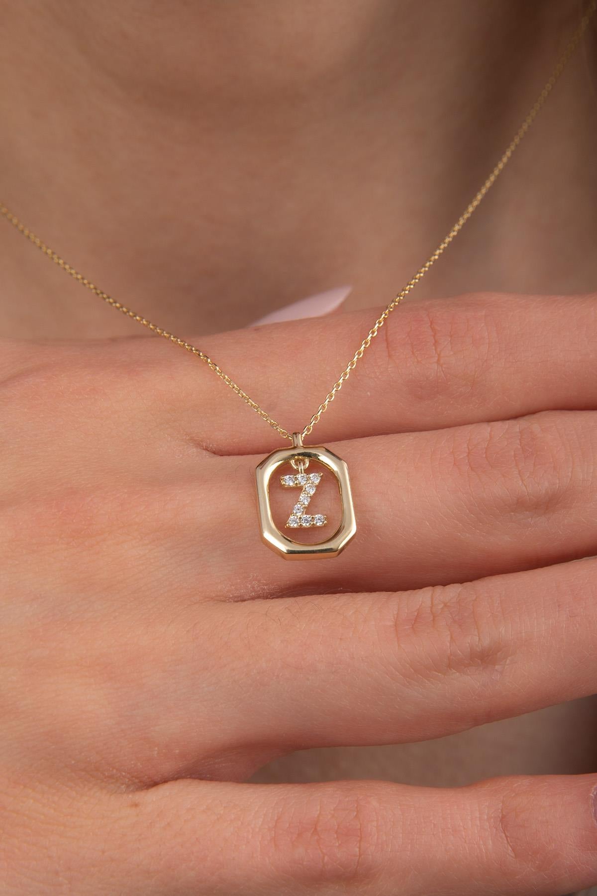 14K Gold Stone Z Letter Necklace