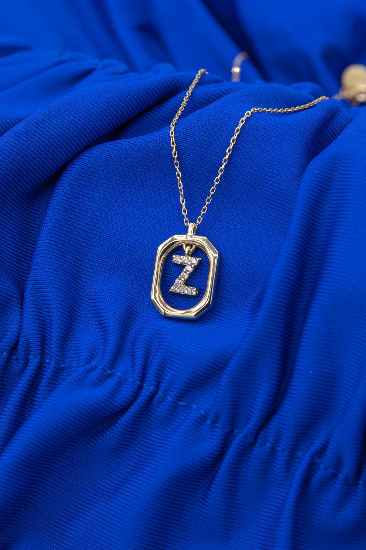 14K Gold Stone Z Letter Necklace