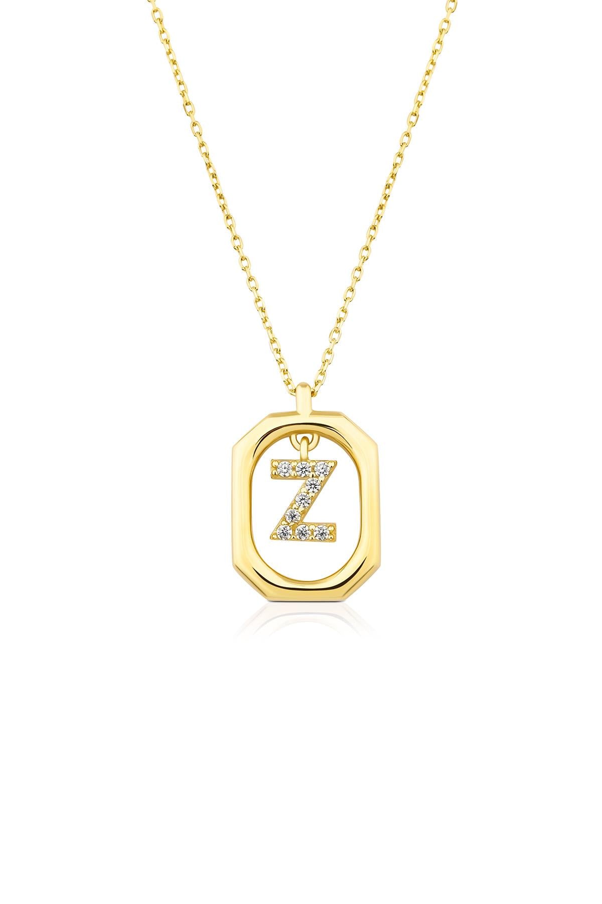 14K Gold Stone Z Letter Necklace