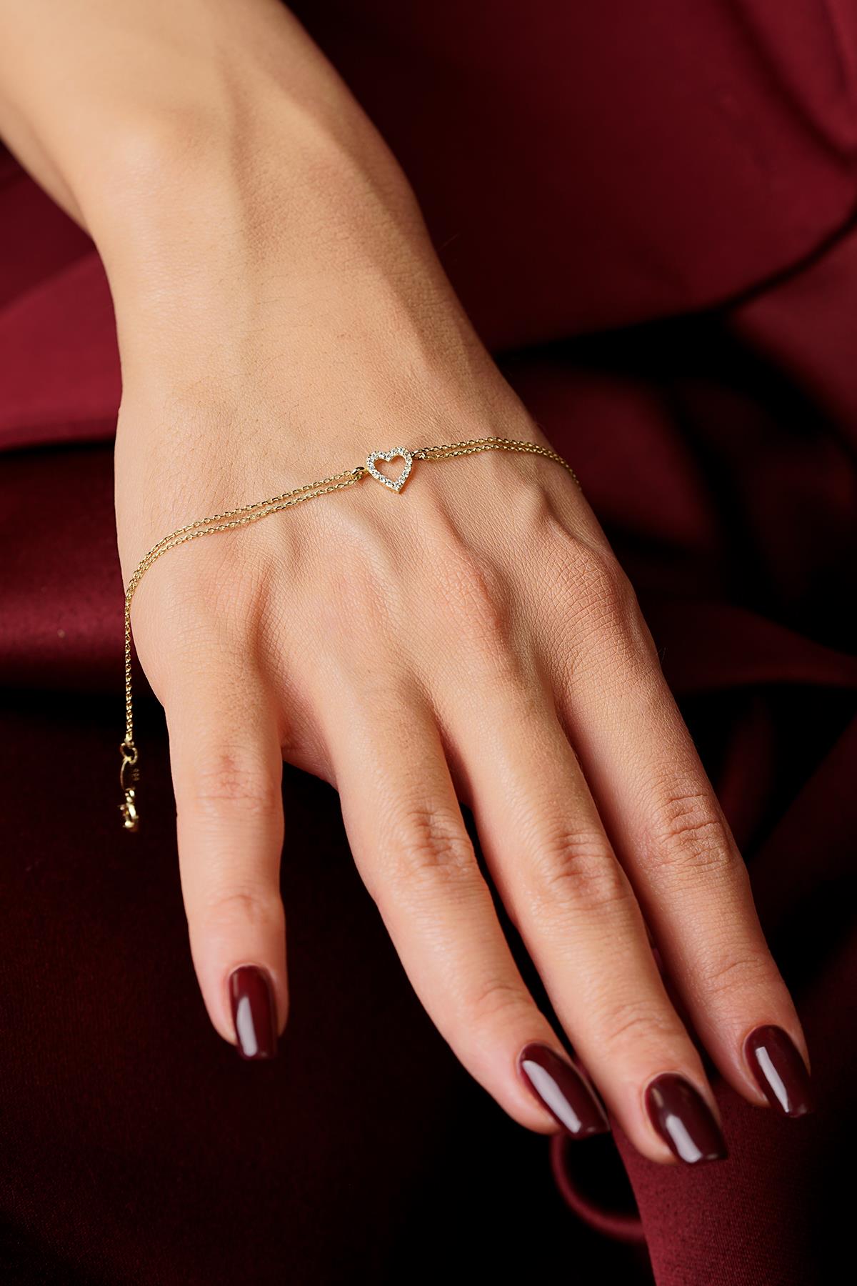 14K Gold Stoned Heart Shape Bracelet
