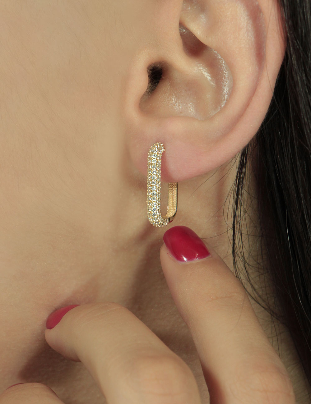 14K Gold Stones Rectangular Earrings