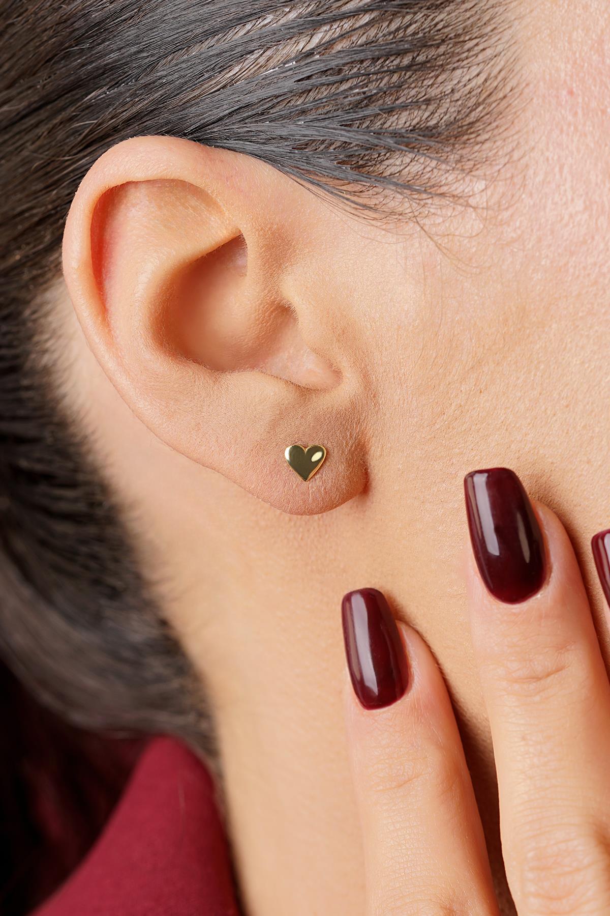 14K Gold Straight Heart Shape Stud Earrings