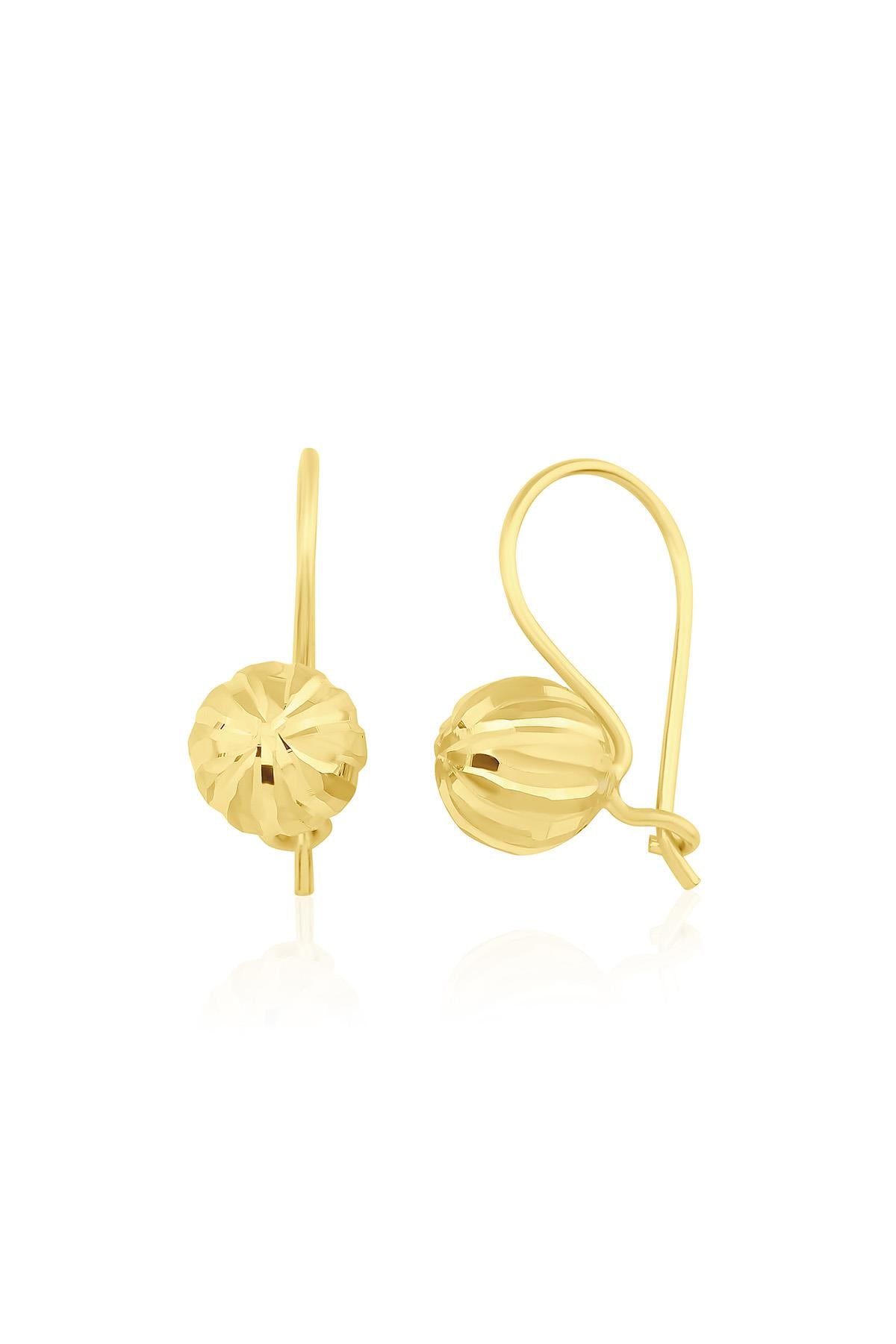 14K Gold Straight Patterned Euroball Earrings ( Small )