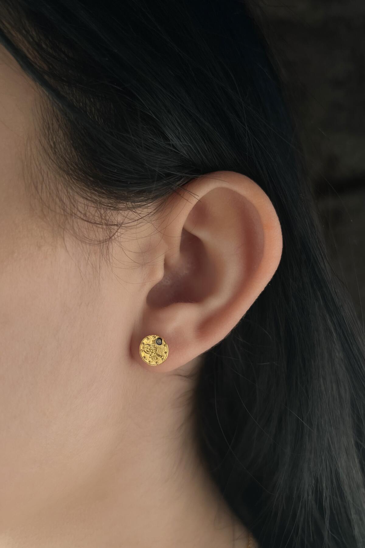 14K Gold Stud Coin Earrings