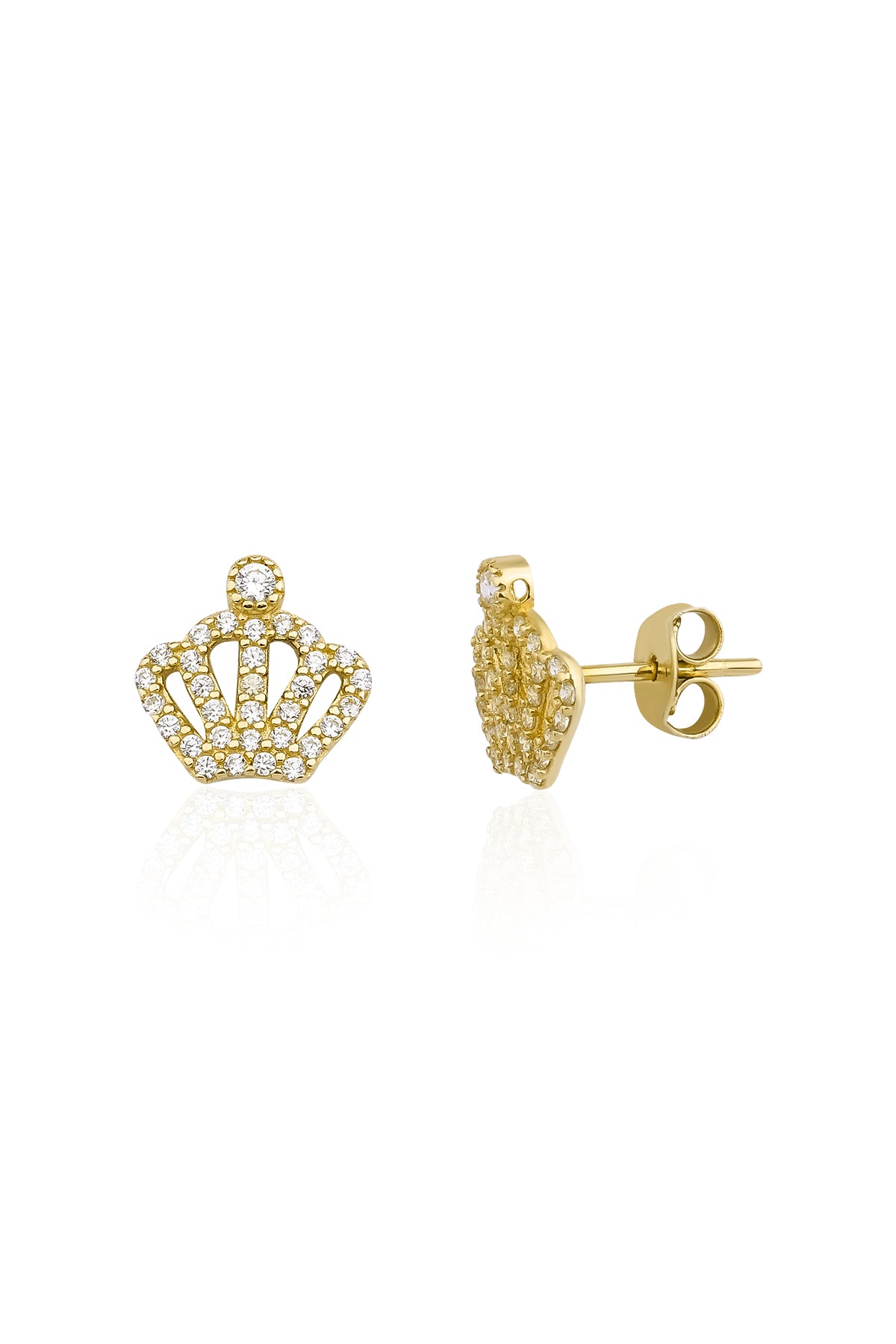 14K Gold Stud Crown Earrings