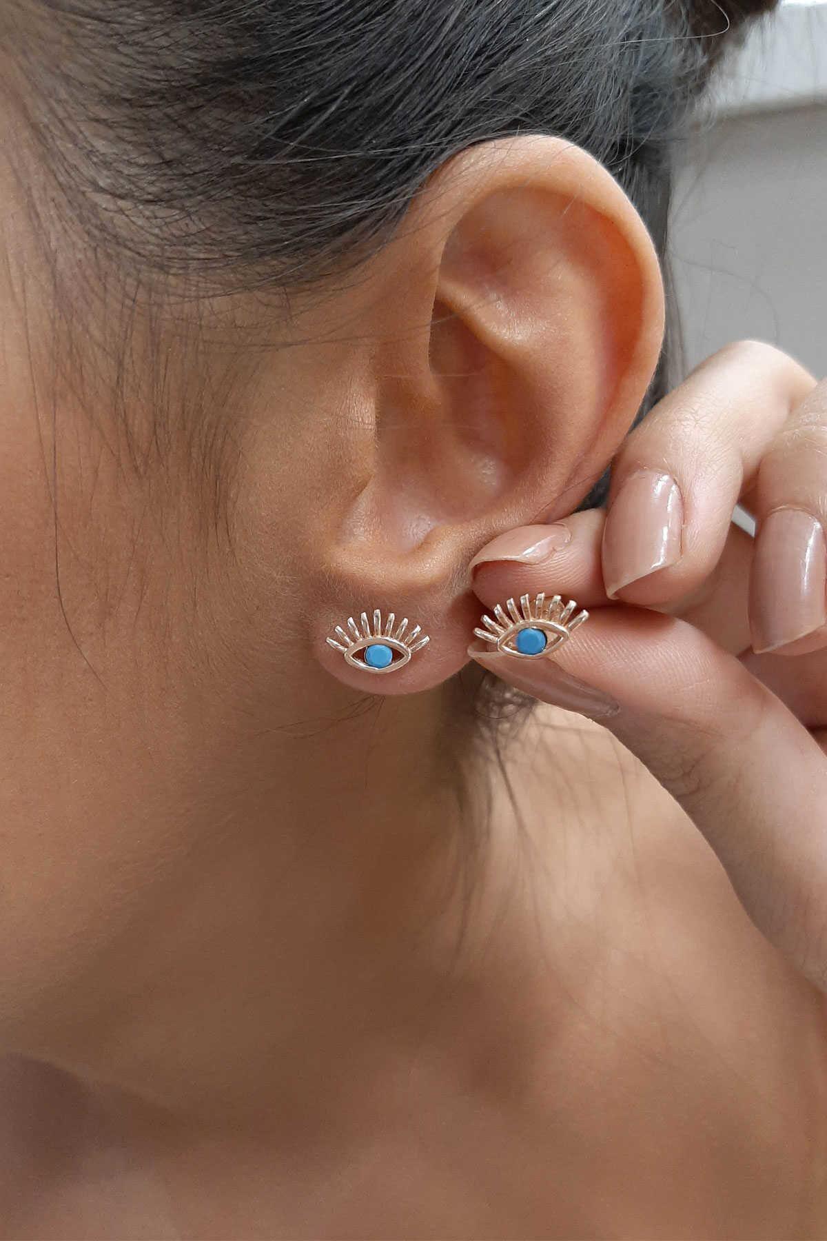 14K Gold Stud Evil Eye Earrings