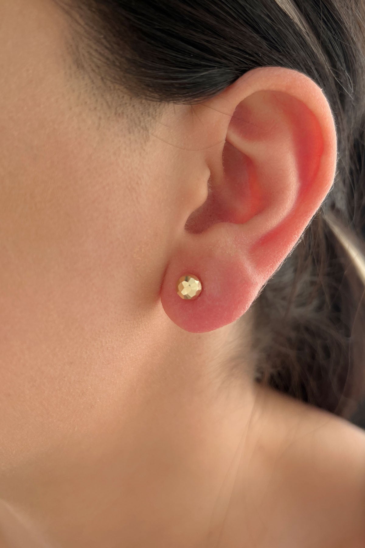 14K Gold Stud Patterned Medium Ball Earrings