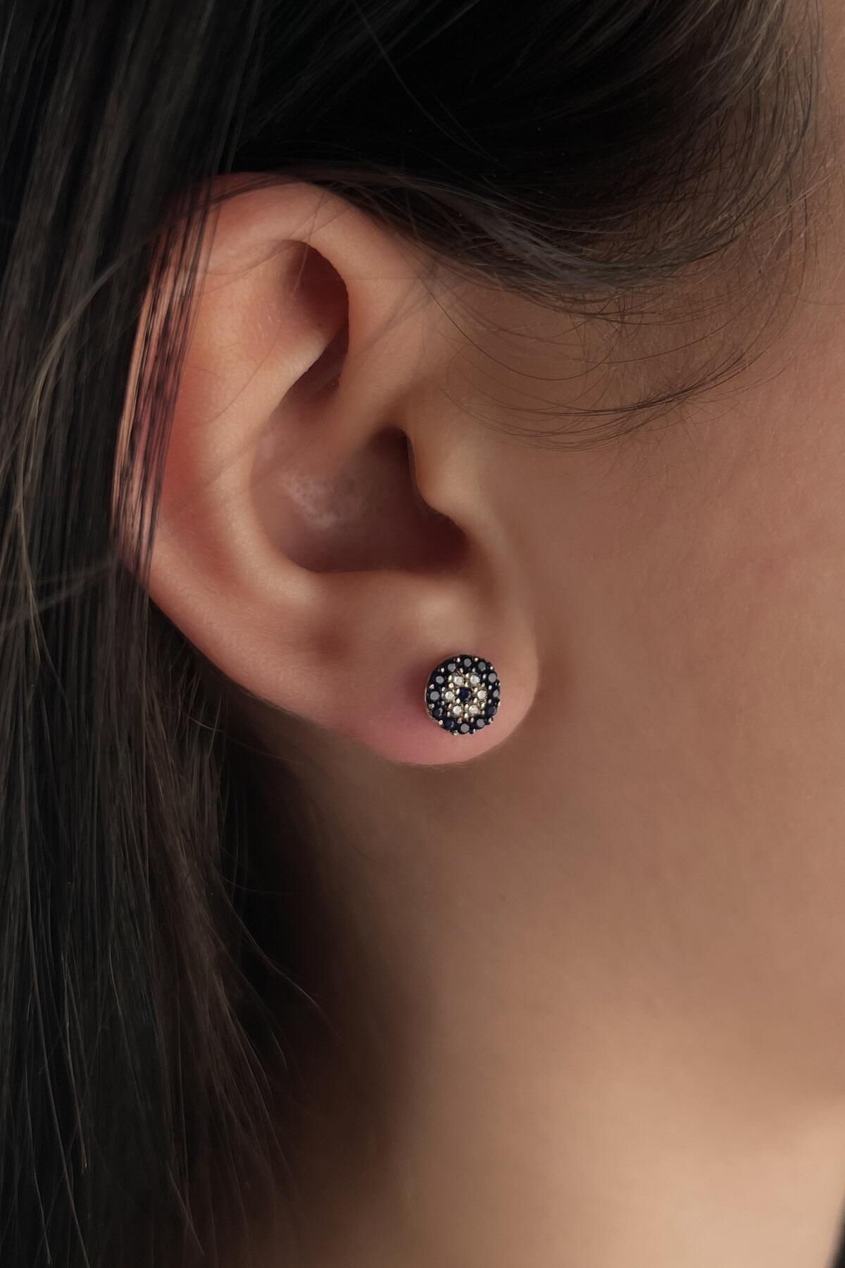 14K Gold Stud Small Evil Eye Earrings