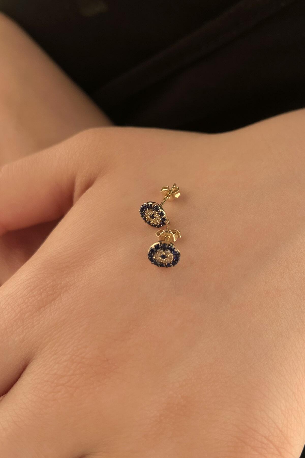 14K Gold Stud Small Evil Eye Earrings