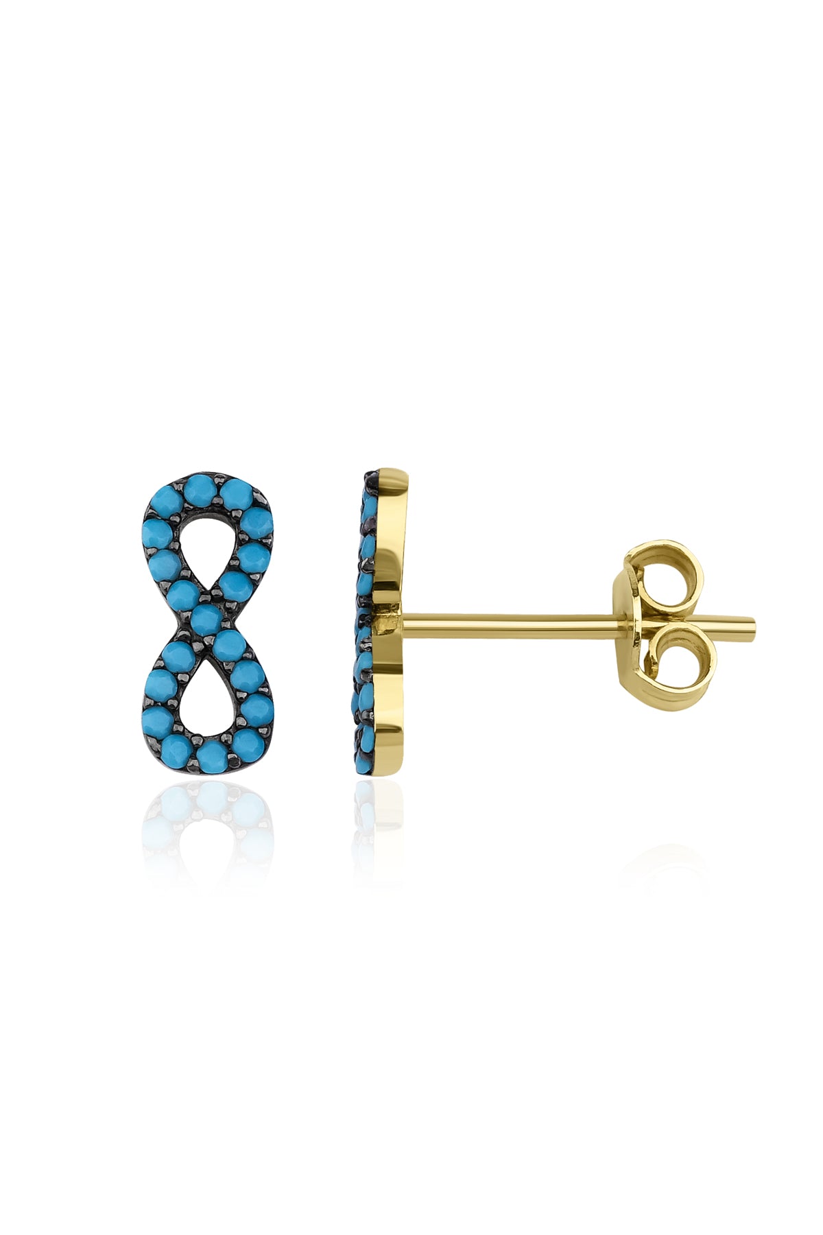 14K Gold Stud Turquoise Stone İnfinity Shape Earrings