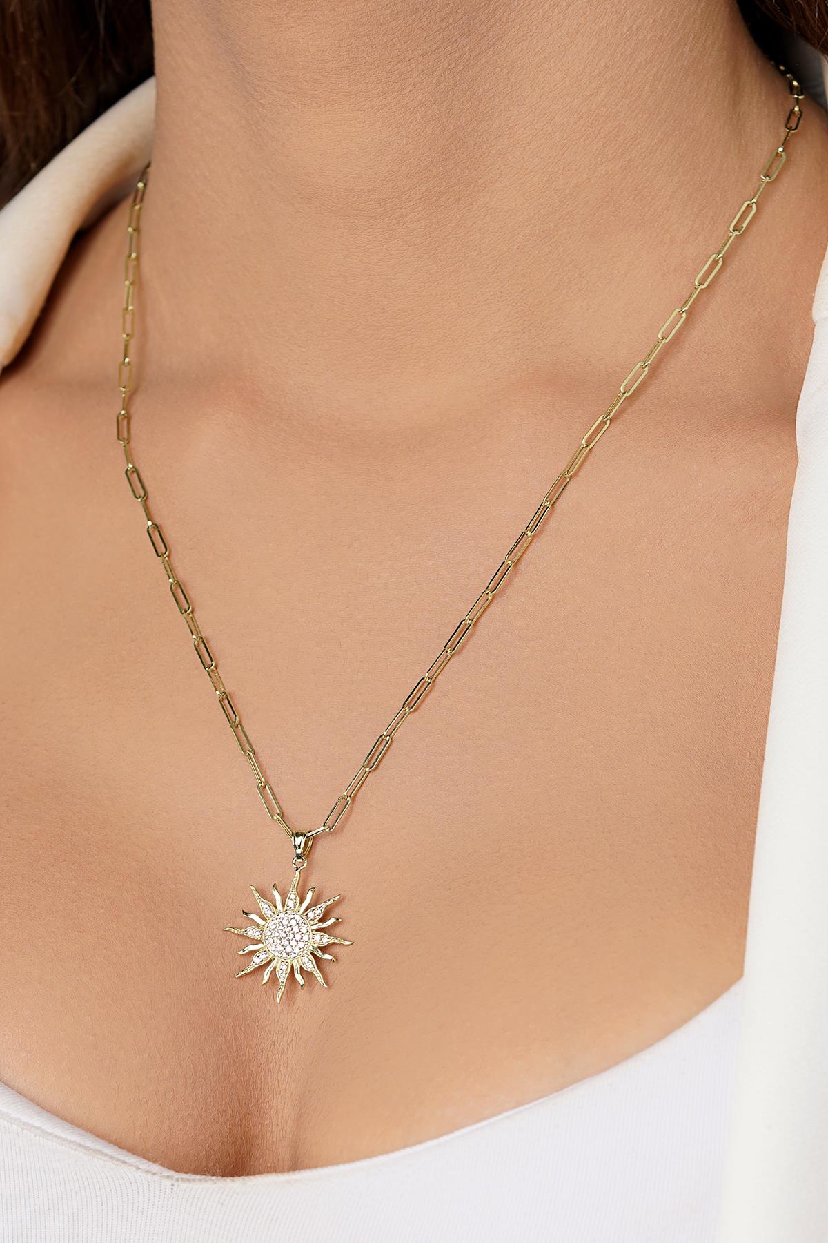 14K Gold Sun Medallion on Paperclip Chain
