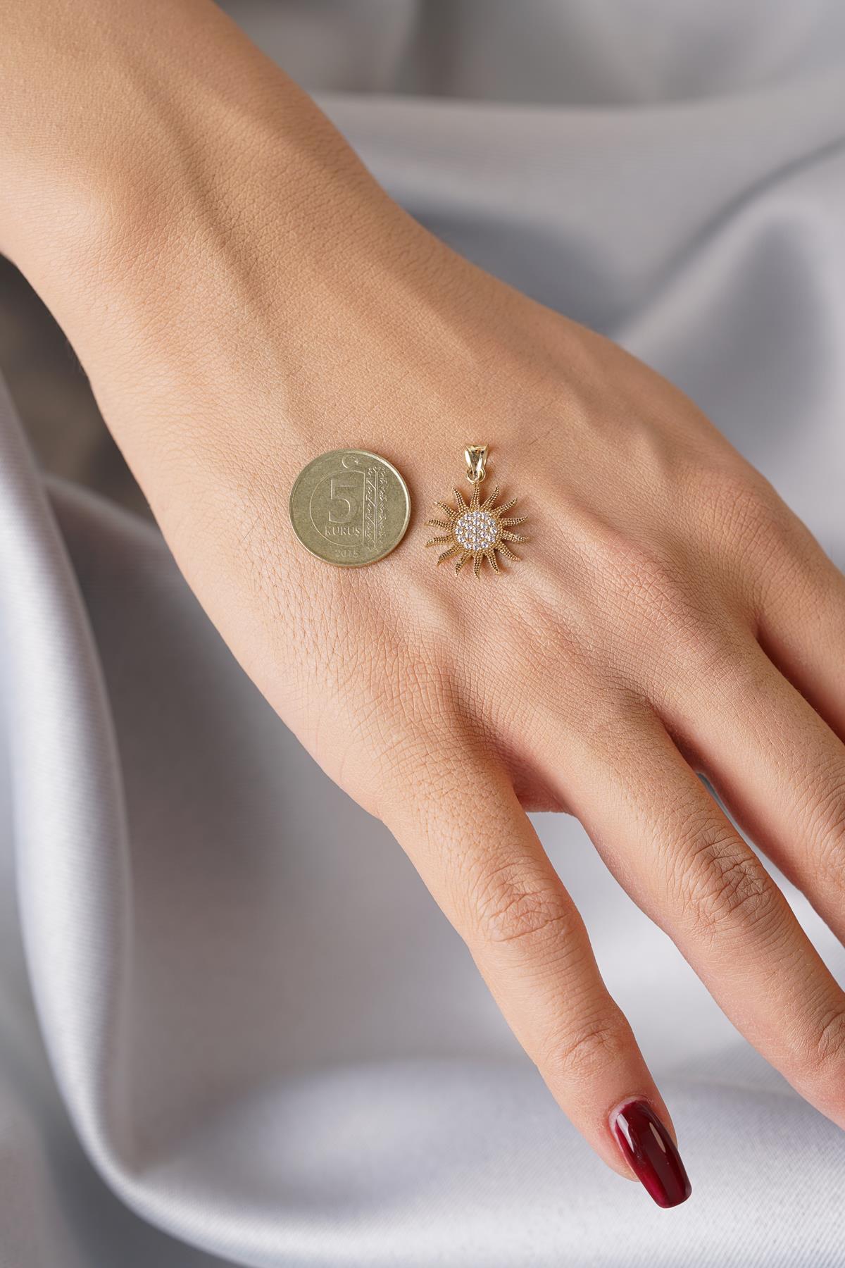 14K Solid Gold Sun Pendant