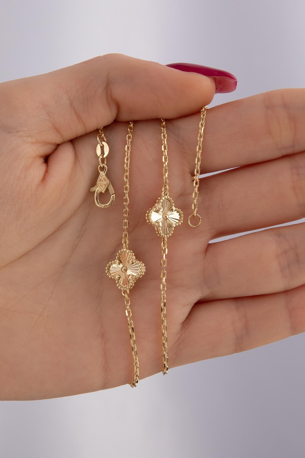 14K Gold Sunburst Clover Necklace