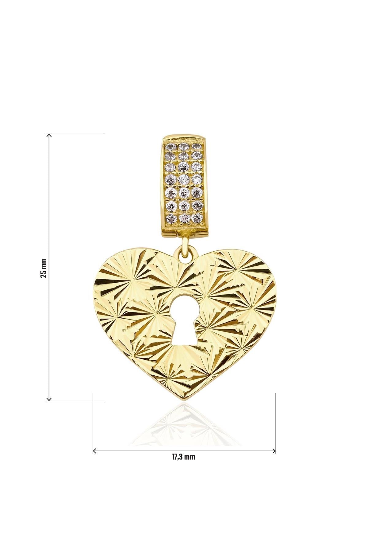 14K Gold Sunburst Heart Shape Charm