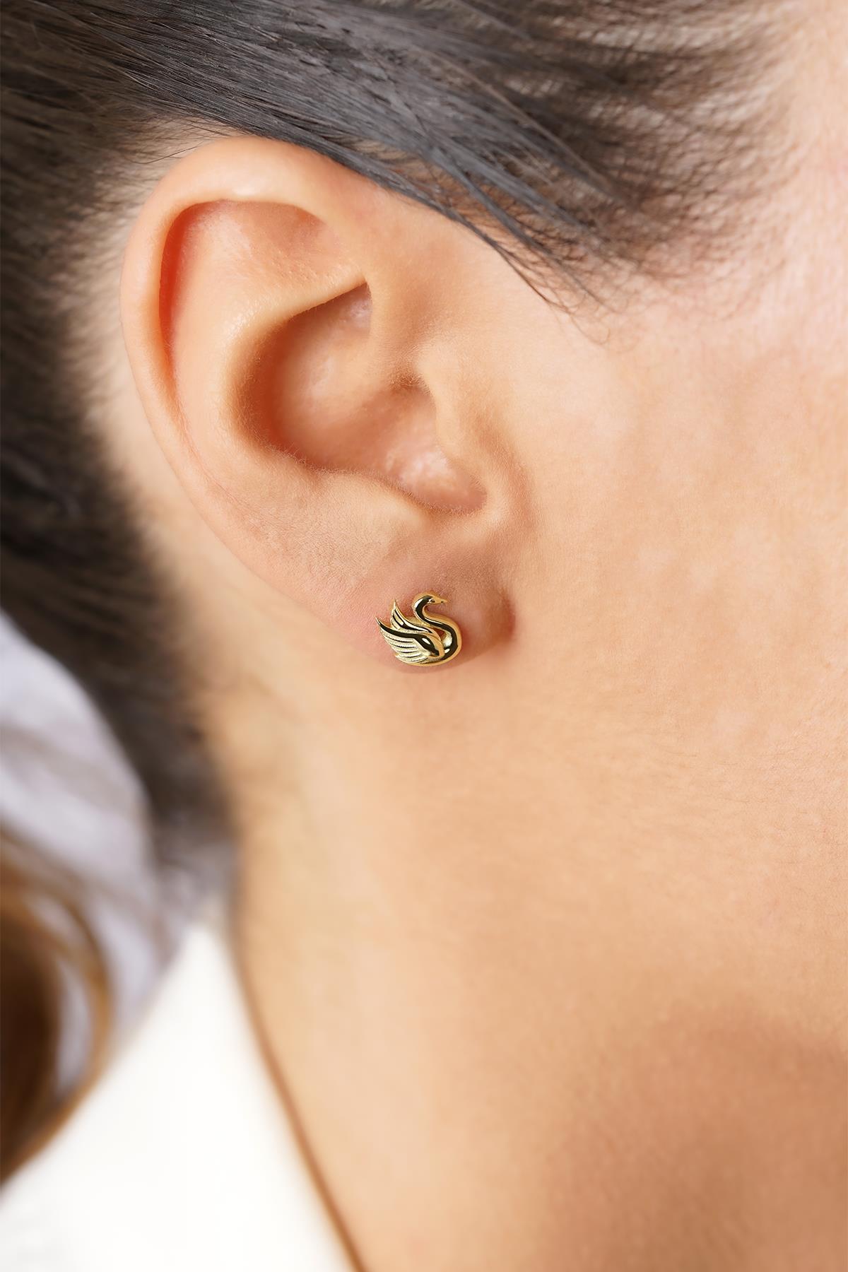 14K Gold Swan Stud Earrings
