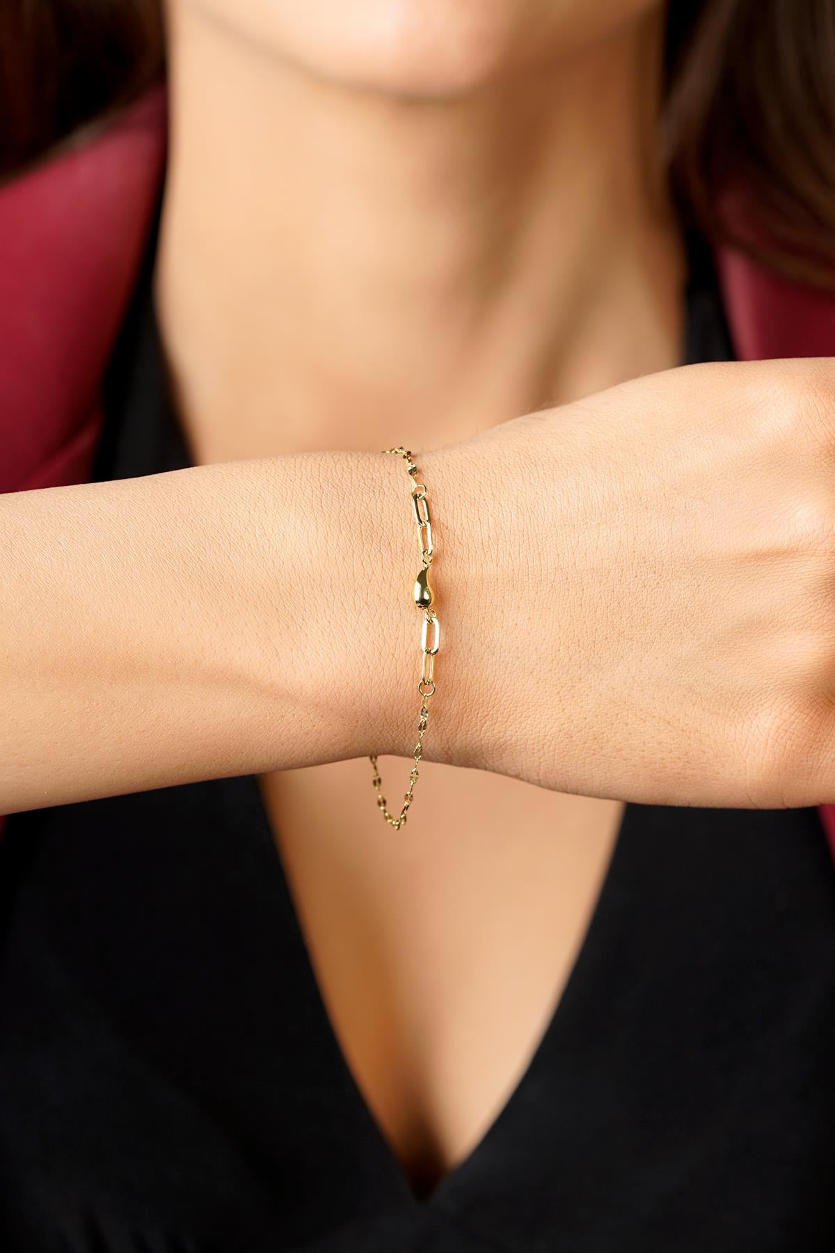 14K Gold Teardrop Charm Mirror Bracelet