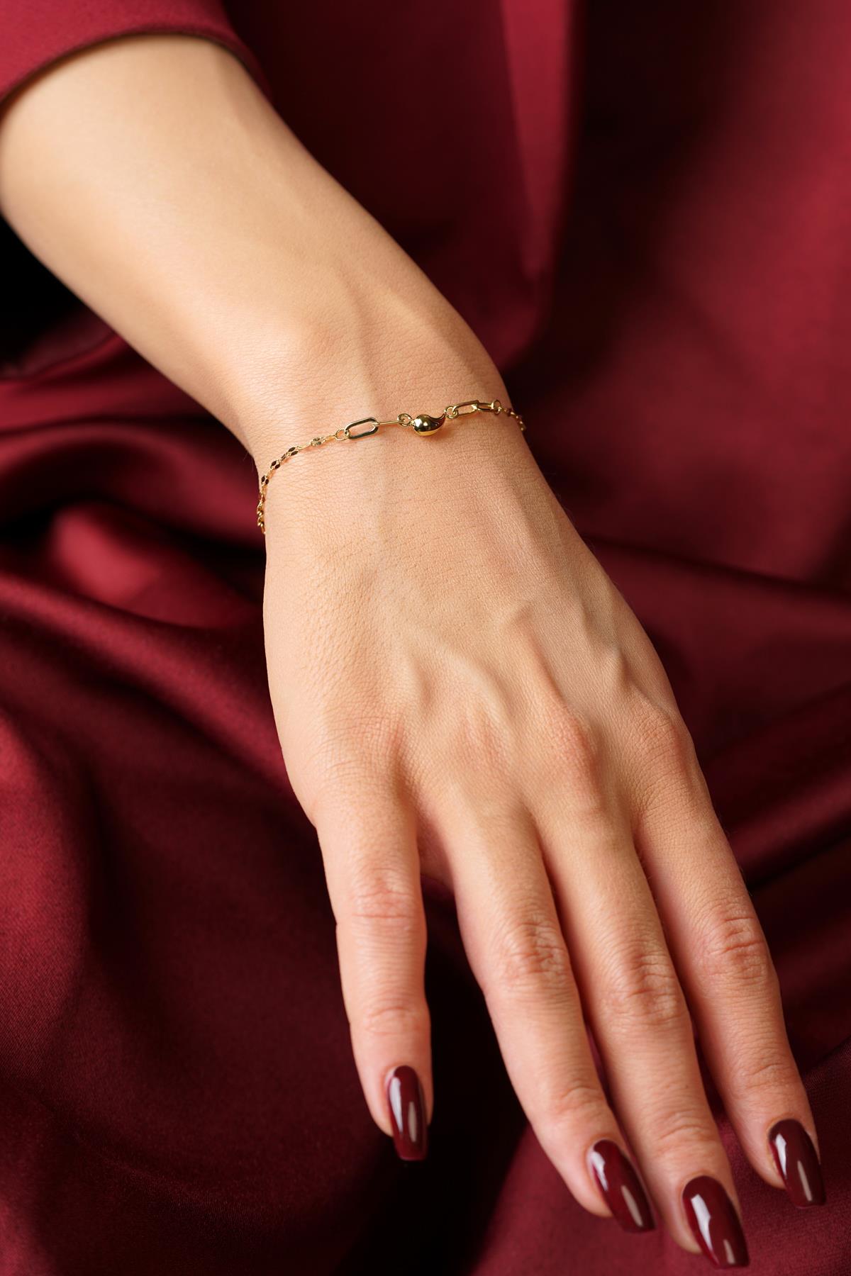 14K Gold Teardrop Charm Mirror Bracelet