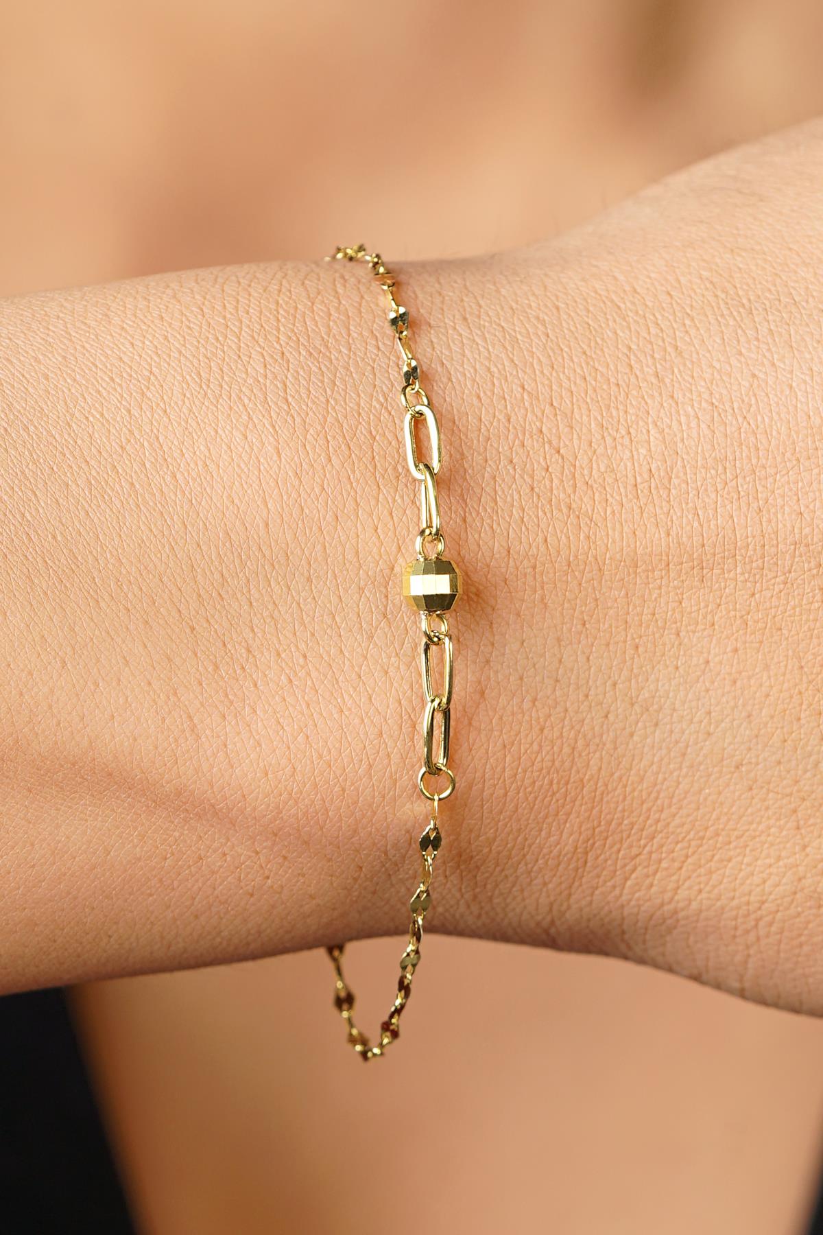 14K Gold Textured Bead Mirror Bracelet