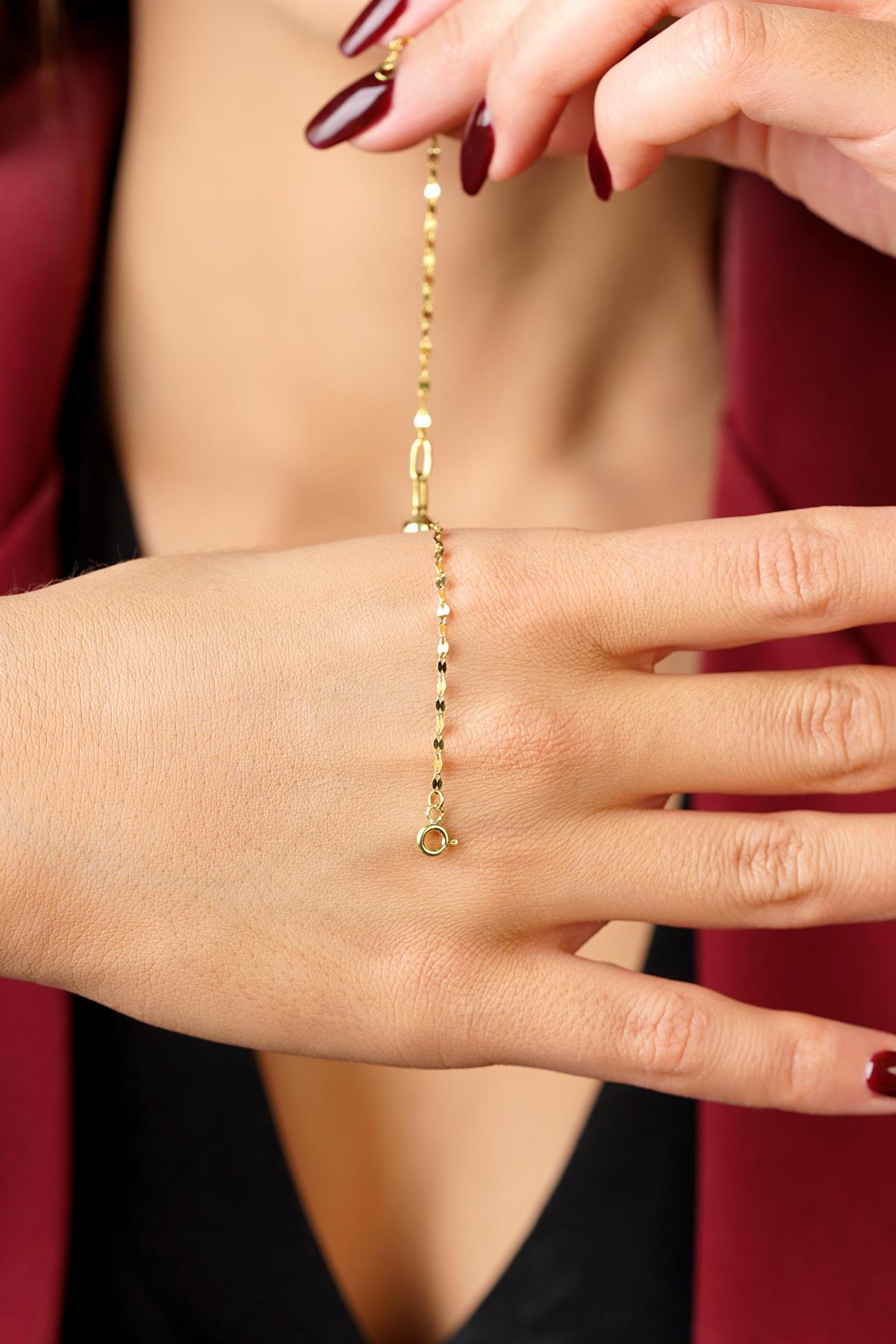 14K Gold Textured Bead Mirror Bracelet