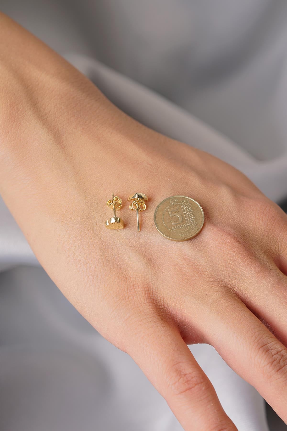 14K Gold Textured Heart Stud Earrings