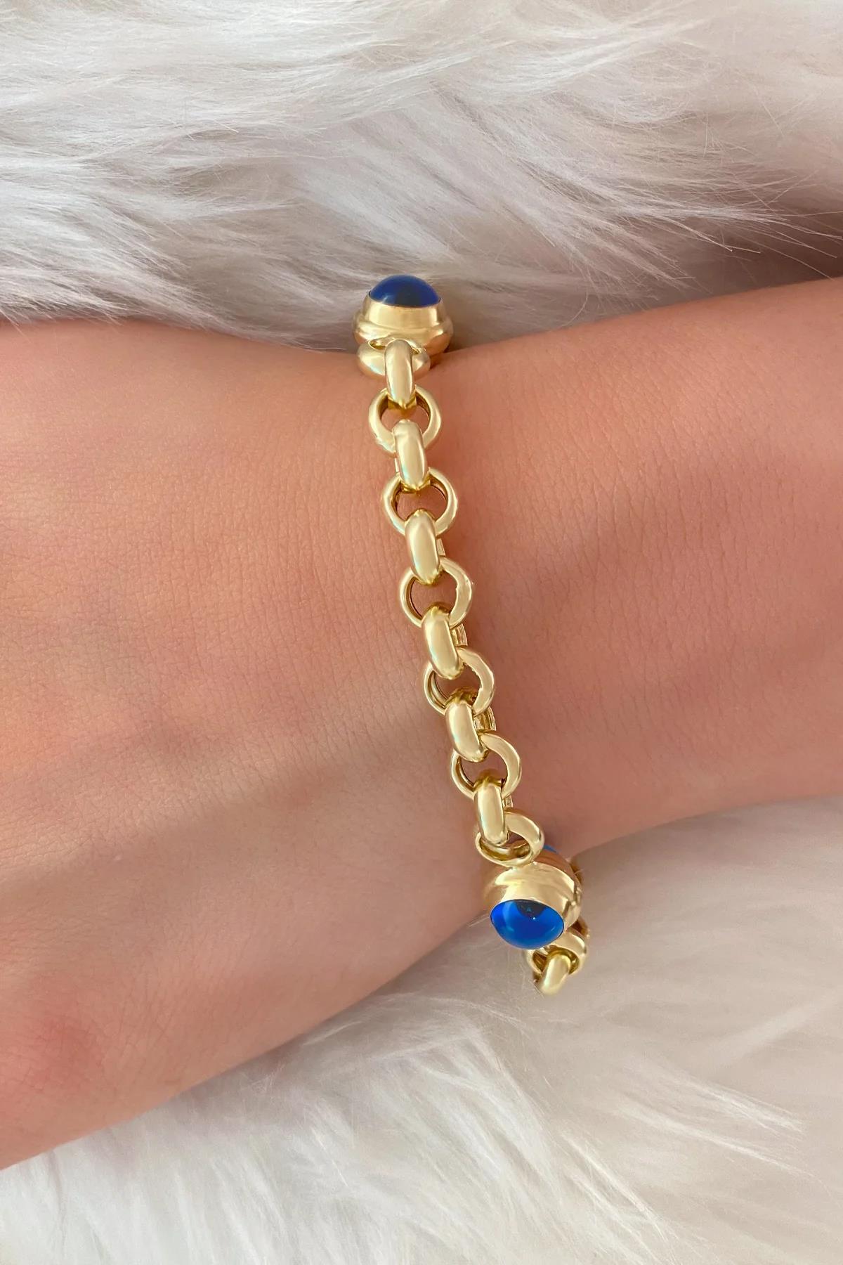 14K Gold Thick Chained Evil Eye Bracelet