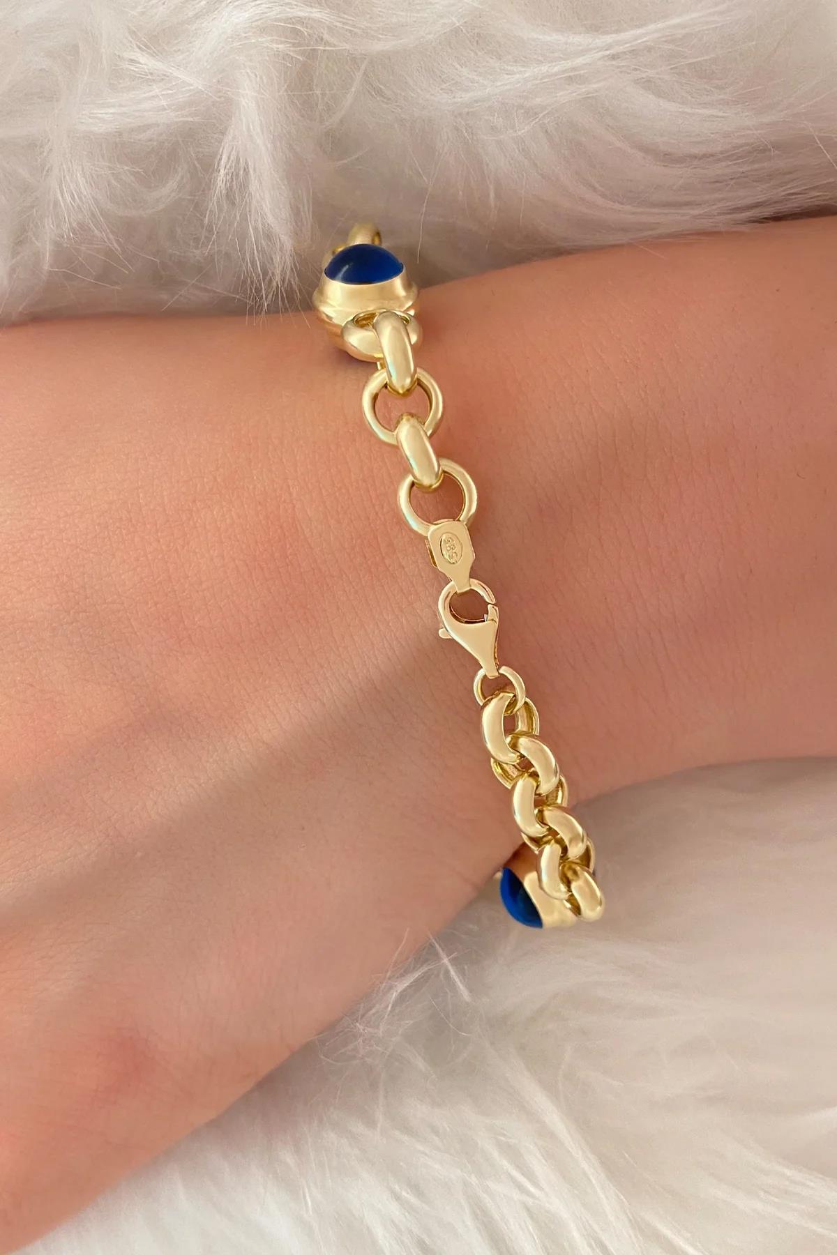 14K Gold Thick Chained Evil Eye Bracelet