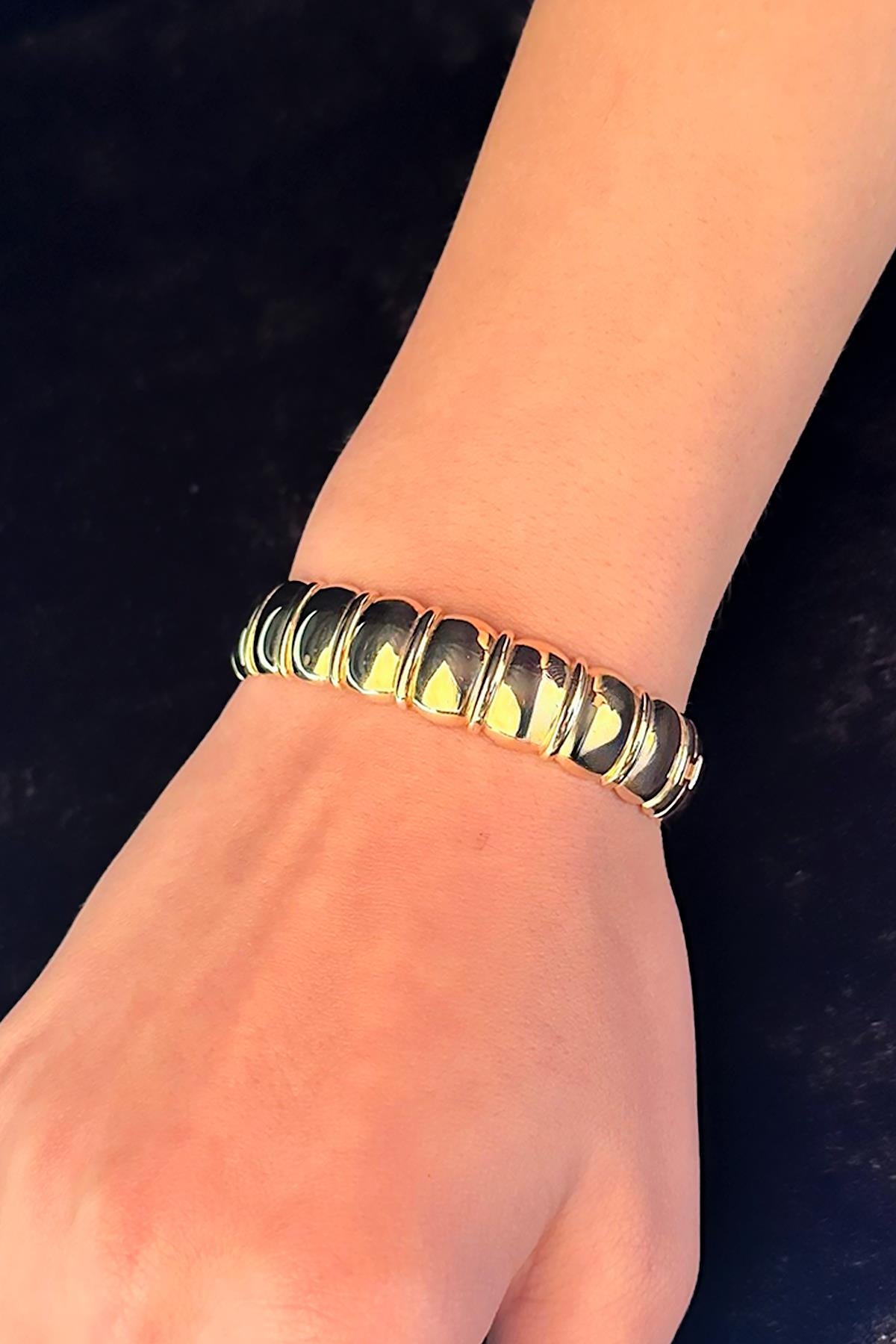 14K Gold Thick Dome Clamp Bracelet