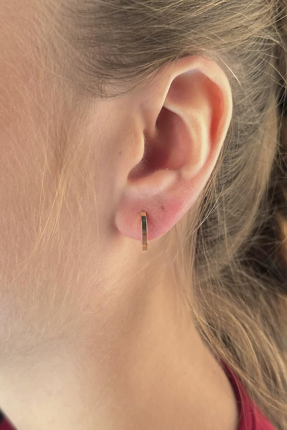 14K Gold Thick Flat Huggie Hoop Earrings