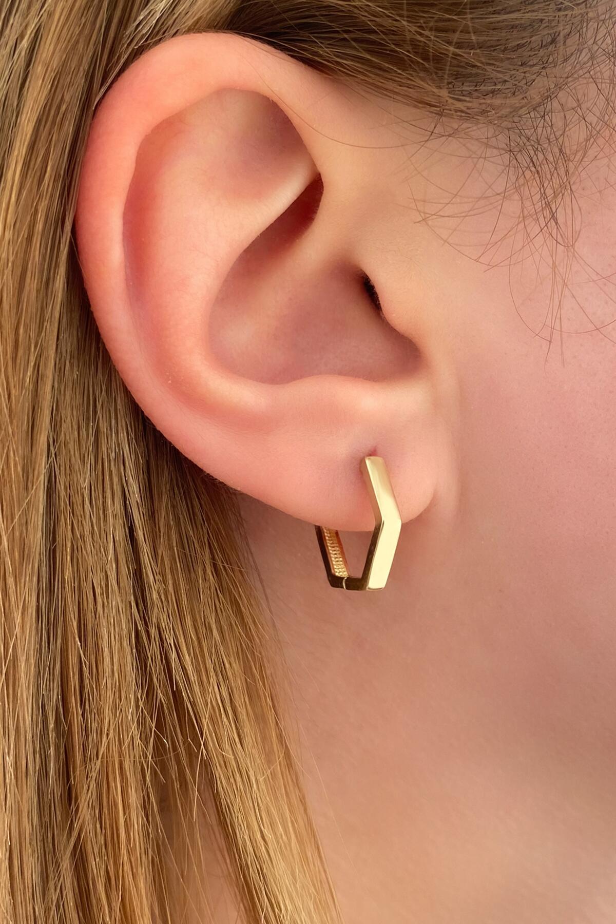 14K Gold Thick Hexagon Huggie Earrings